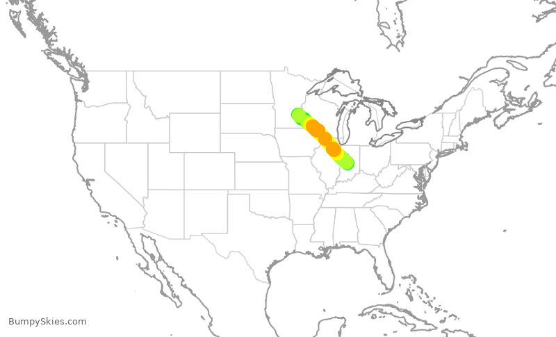 Turbulence forecast map for DAL2910, MSP to IND