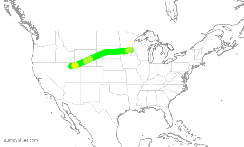 Turbulence forecast map for DAL2916, SLC to MSP