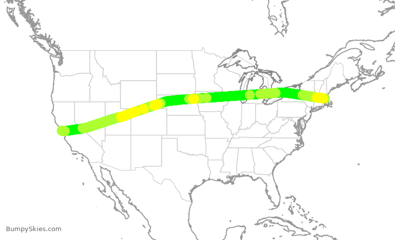 Turbulence forecast map for DAL2919, BOS to SFO