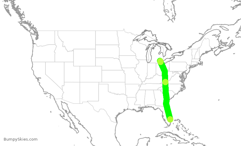Turbulence forecast map for DAL2926, PBI to DTW