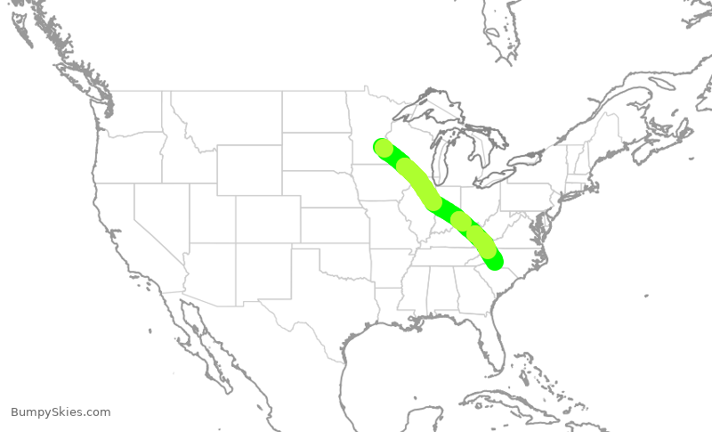 Turbulence forecast map for DAL2929, MSP to CLT