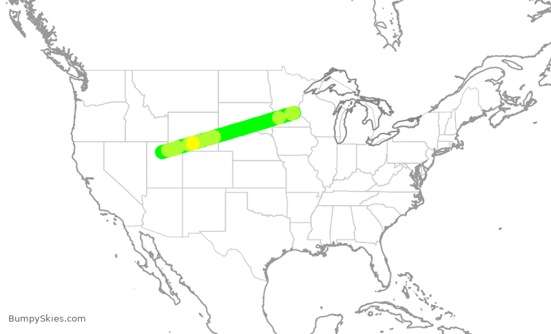 Turbulence forecast map for DAL2935, SLC to MSP
