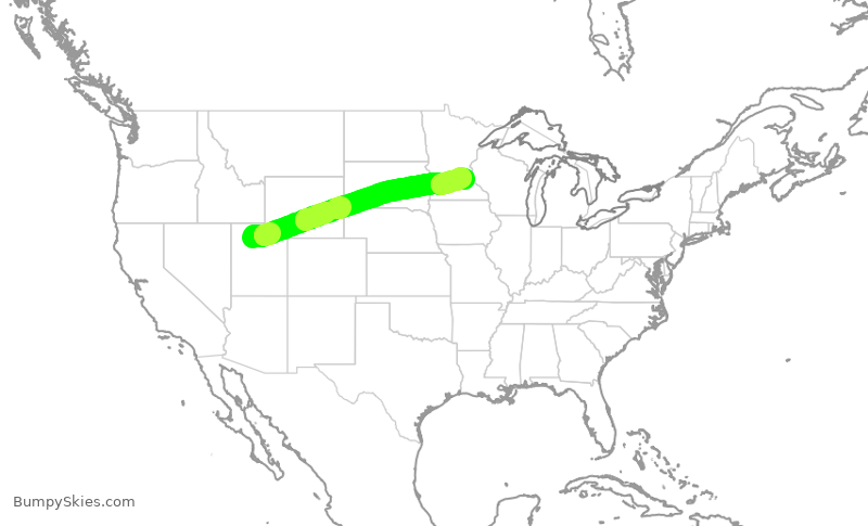 Turbulence forecast map for DAL2936, SLC to MSP