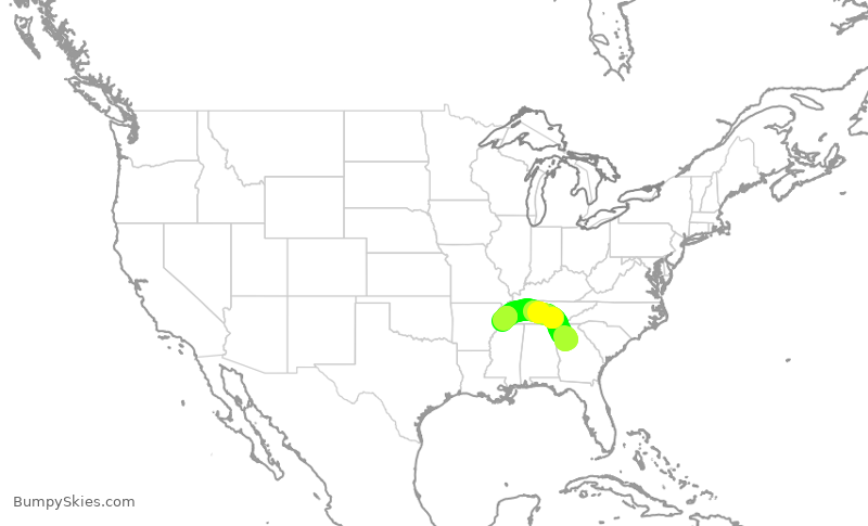 Turbulence forecast map for DAL2939, ATL to MEM