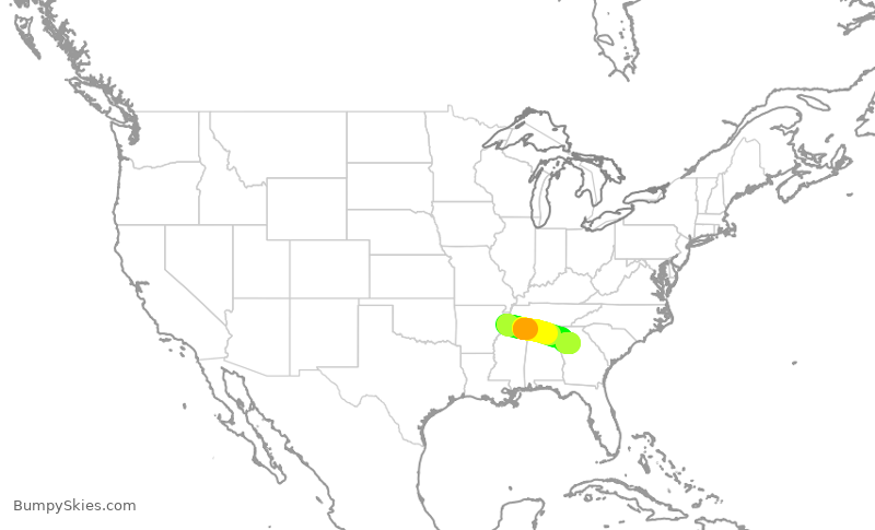 Turbulence forecast map for DAL2939, MEM to ATL