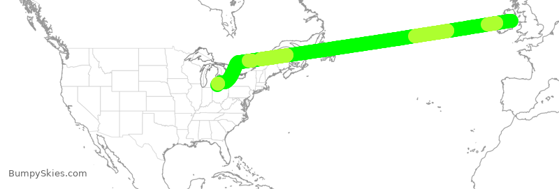 Turbulence forecast map for DAL293, DUB to DTW