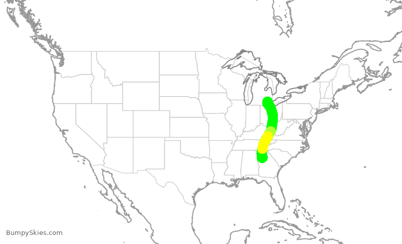 Turbulence forecast map for DAL2940, ATL to DTW