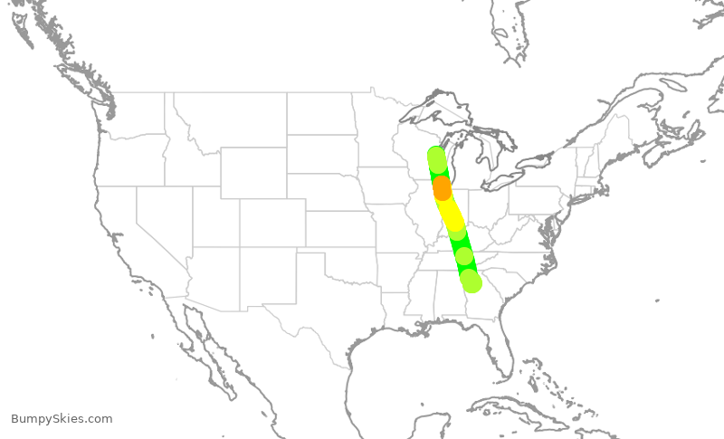 Turbulence forecast map for DAL2948, ATL to GRB