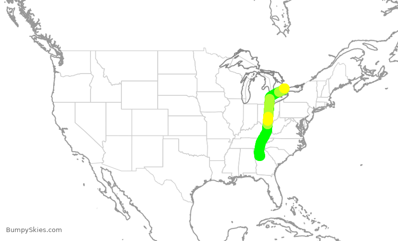Turbulence forecast map for DAL2957, ATL to YYZ