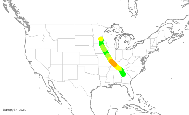 Turbulence forecast map for DAL2960, ATL to MSP