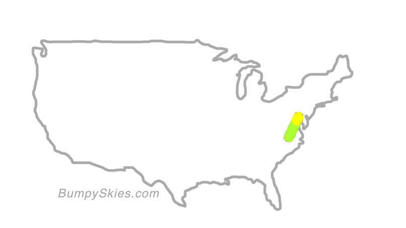 Map of continental US with illustrated flight path and turbulence forecast (described in text below)