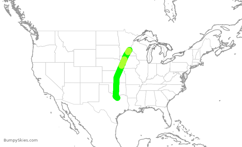 Turbulence forecast map for DAL2967, MSP to DFW