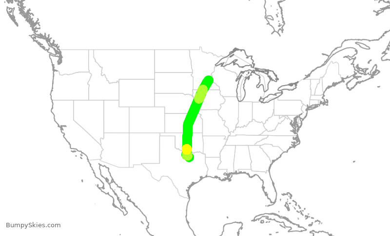 Turbulence forecast map for DAL2970, MSP to DFW