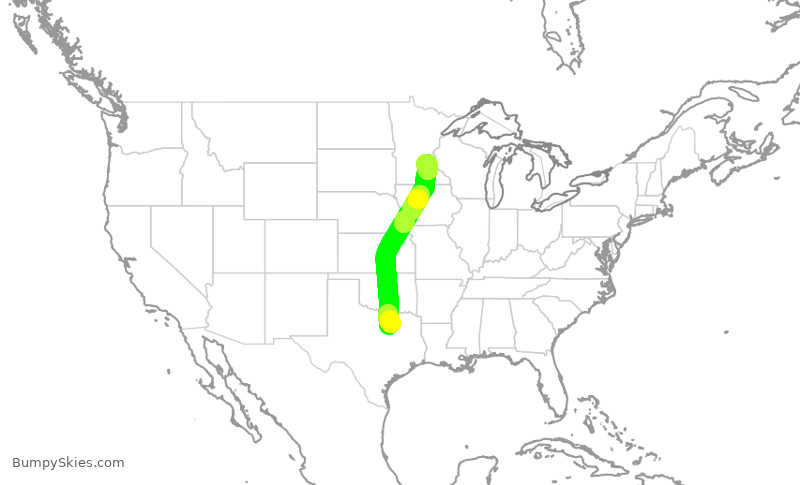 Turbulence forecast map for DAL2971, DFW to MSP