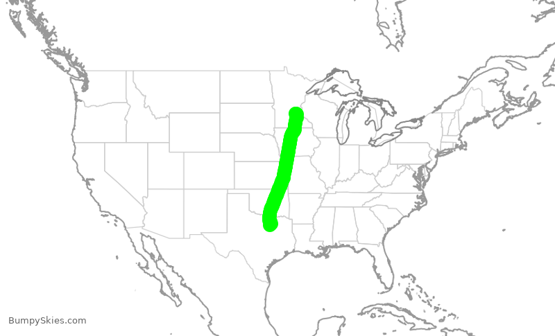 Turbulence forecast map for DAL2972, DFW to MSP