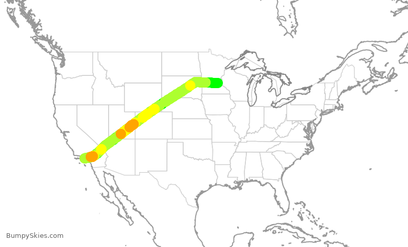 Turbulence forecast map for DAL2974, MSP to LAX
