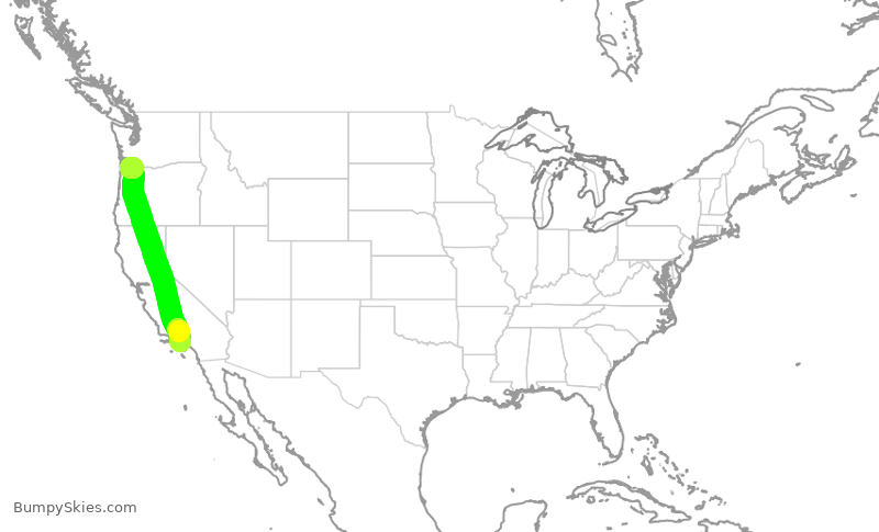 Turbulence forecast map for DAL2975, LAX to PDX
