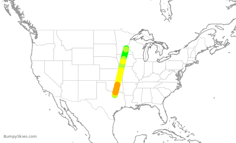Turbulence forecast map for DAL2977, DFW to MSP