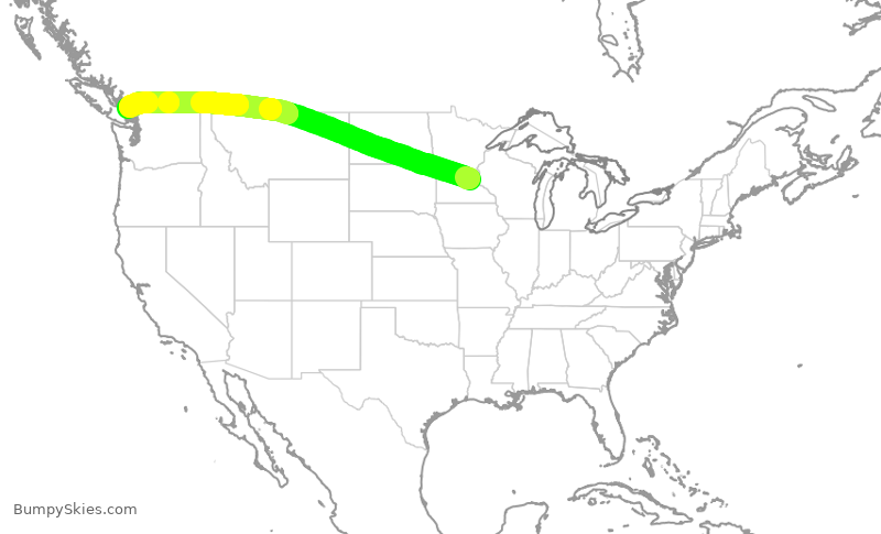 Turbulence forecast map for DAL2977, MSP to YVR