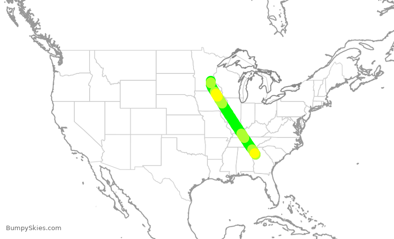 Turbulence forecast map for DAL2981, ATL to MSP