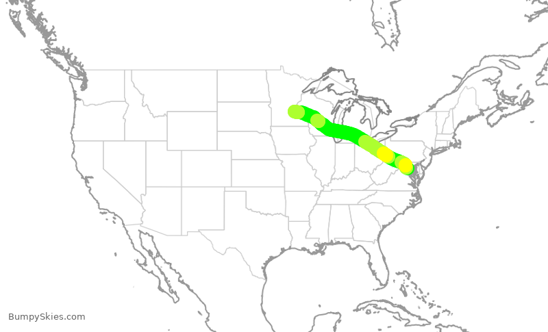 Turbulence forecast map for DAL2983, DCA to MSP