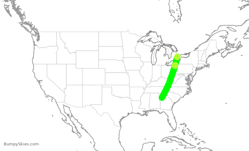 Turbulence forecast map for DAL2988, YYZ to ATL