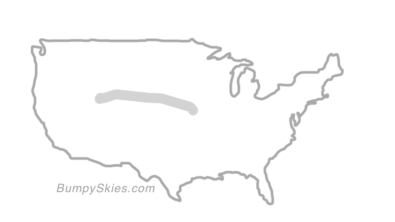Map of continental US with illustrated flight path and turbulence forecast (described in text below)
