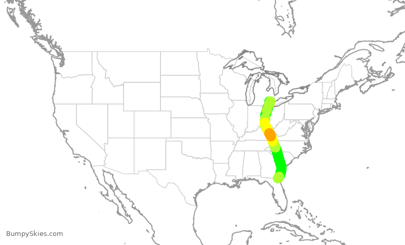 Turbulence forecast map for DAL2994, DTW to JAX