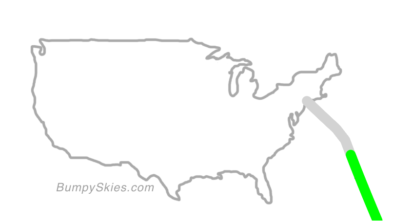 Map of continental US with illustrated flight path and turbulence forecast (described in text below)