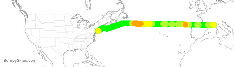 Turbulence forecast map for DAL29, NCE to JFK