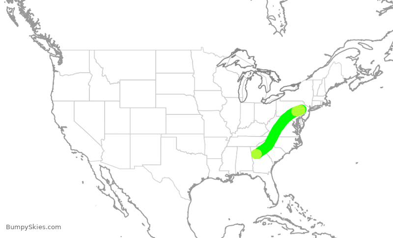 Turbulence forecast map for DAL3007, ATL to ABE