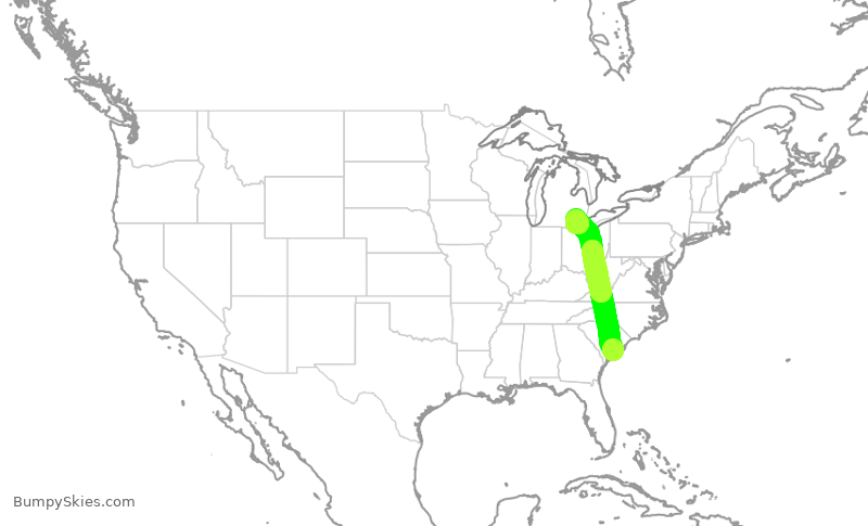Turbulence forecast map for DAL3016, CHS to DTW