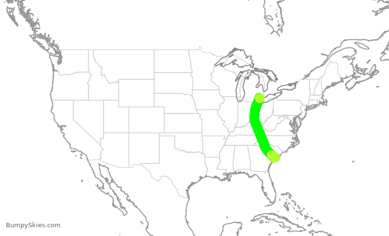Turbulence forecast map for DAL3016, DTW to CHS