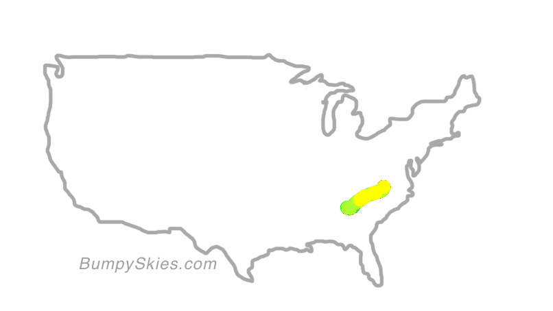 Map of continental US with illustrated flight path and turbulence forecast (described in text below)