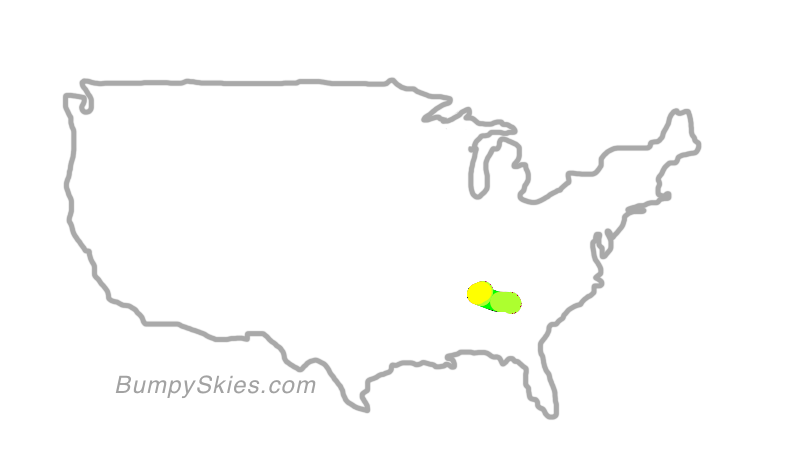 Map of continental US with illustrated flight path and turbulence forecast (described in text below)