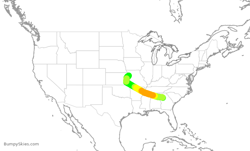Turbulence forecast map for DAL3023, ATL to MCI