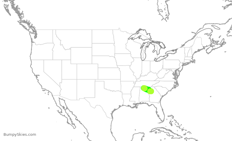 Turbulence forecast map for DAL3026, HSV to ATL