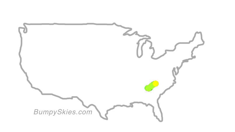 Map of continental US with illustrated flight path and turbulence forecast (described in text below)