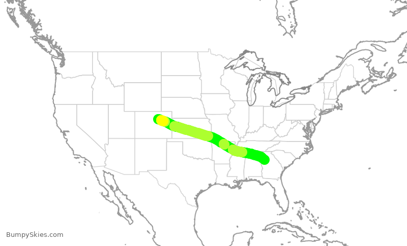 Turbulence forecast map for DAL302, DEN to ATL