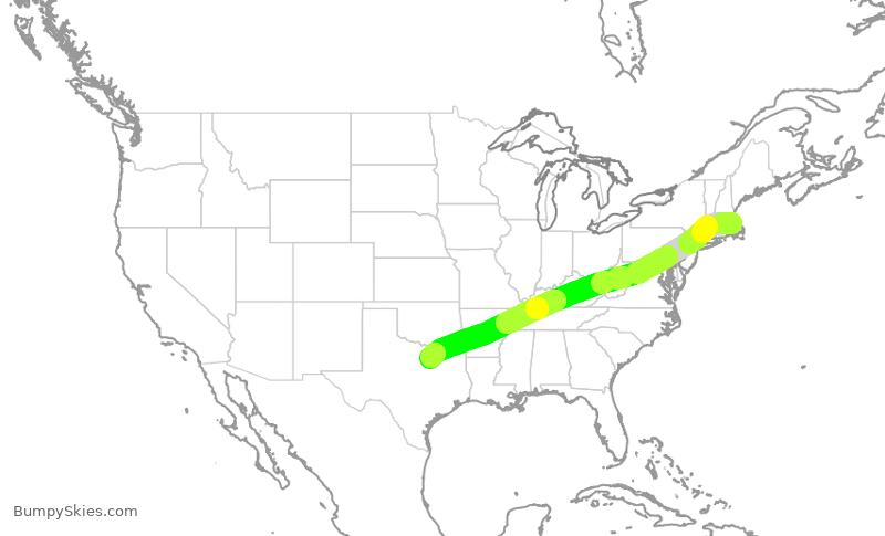 Turbulence forecast map for DAL303, BOS to DFW