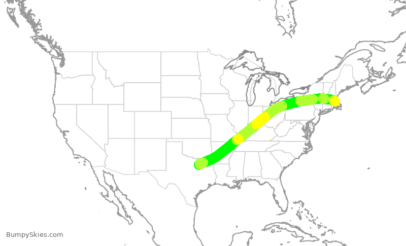 Turbulence forecast map for DAL303, DFW to BOS