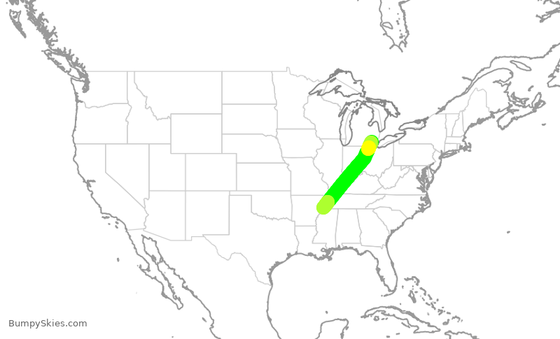 Turbulence forecast map for DAL3049, DTW to MEM