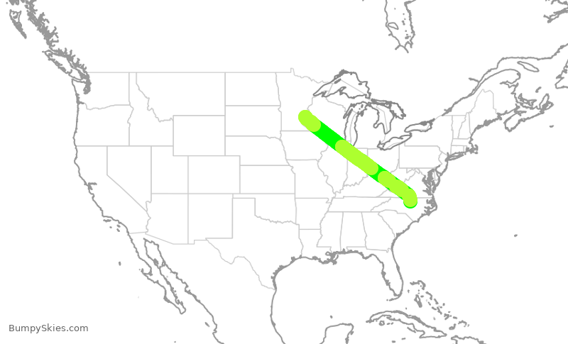 Turbulence forecast map for DAL3057, MSP to RDU