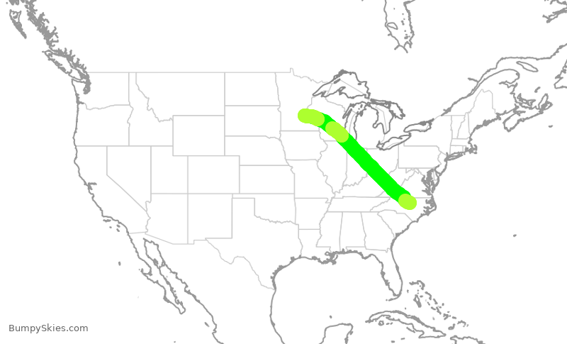 Turbulence forecast map for DAL3057, RDU to MSP