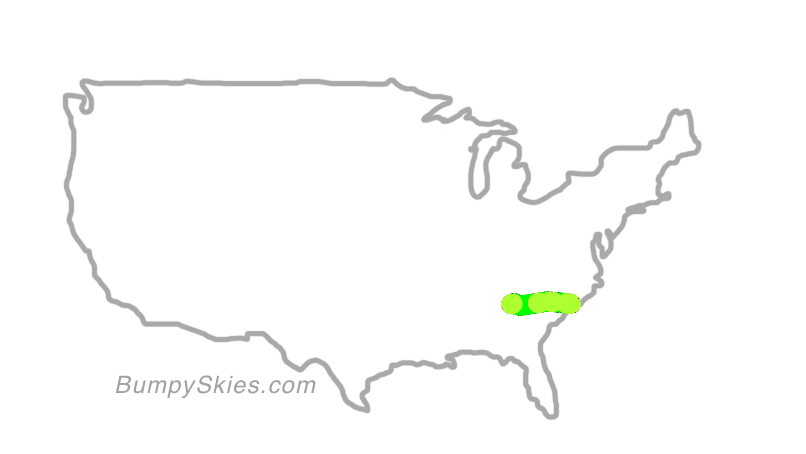 Map of continental US with illustrated flight path and turbulence forecast (described in text below)