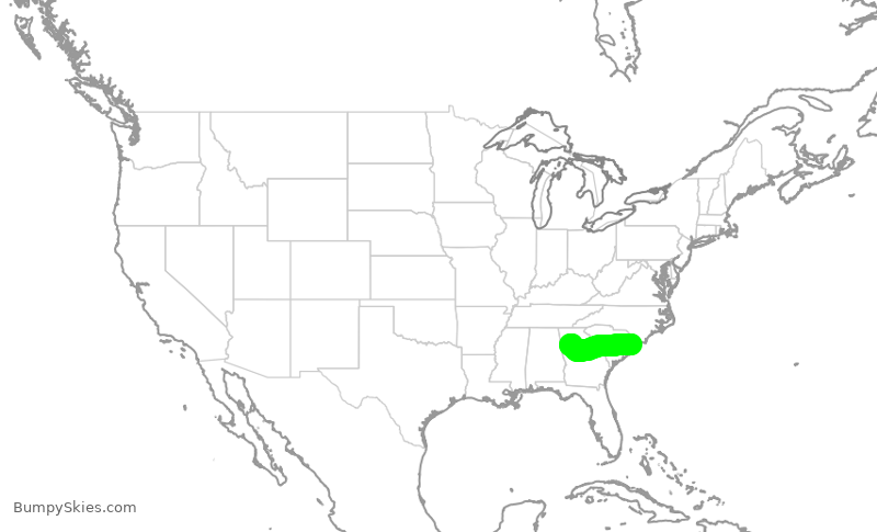 Turbulence forecast map for DAL3075, MYR to ATL