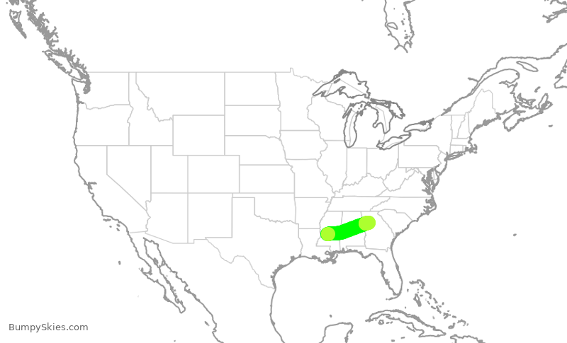 Turbulence forecast map for DAL3081, JAN to ATL