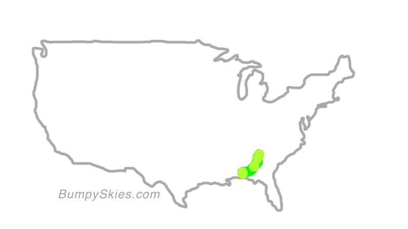 Map of continental US with illustrated flight path and turbulence forecast (described in text below)