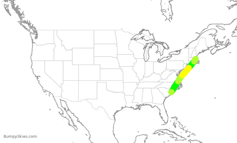 Turbulence forecast map for DAL3087, MYR to BOS