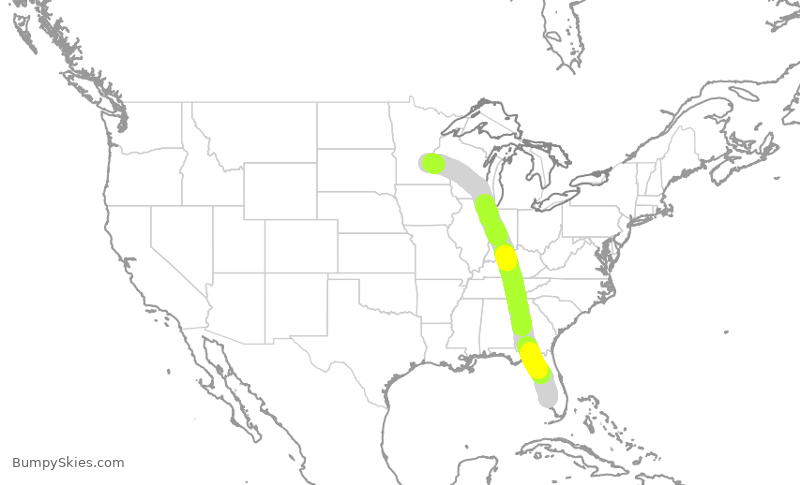 Turbulence forecast map for DAL308, RSW to MSP